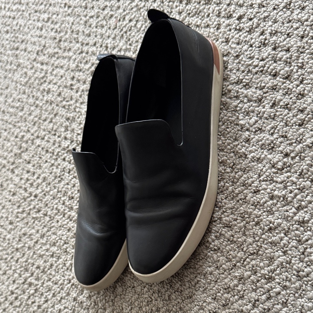 Vince Black Leather Slip-On Loafers